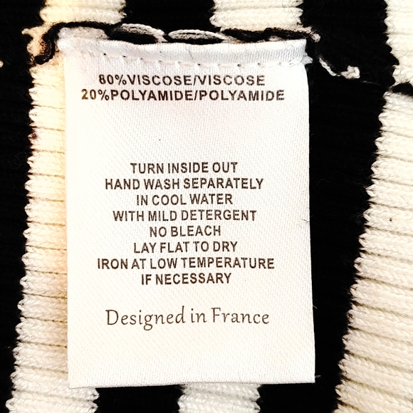 MARINA V PARIS STRIPED TURTLENECK SWEATER,BLACK/WHITE/RED T4 (Fits like M) - Picture 9 of 9